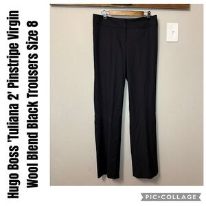 Hugo Boss 'Tuliana 2' Pinstripe Virgin Wool Blend Black Trousers Size 8